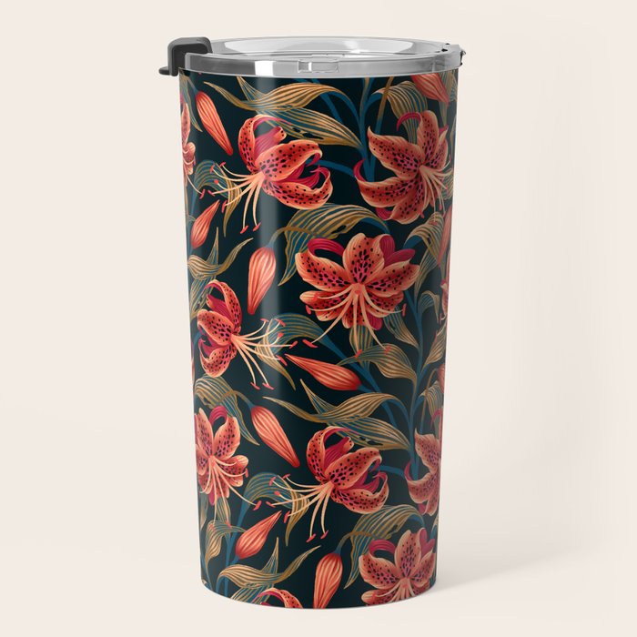 Tiger Lily - Orange Green Travel Mug Gallery Image 3