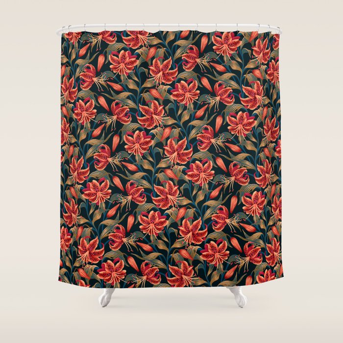 Tiger Lily - Orange Green Shower Curtain Gallery Image 1