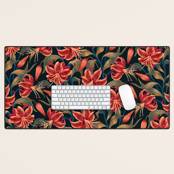 Tiger Lily - Orange Green Desk Mat Gallery Image 1