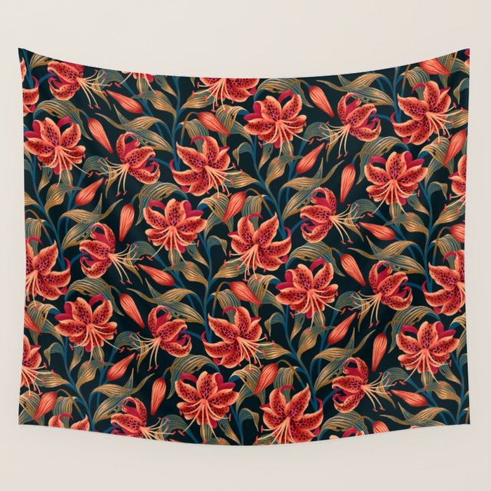 Tiger Lily - Orange Green Wall Tapestry Gallery Image 4