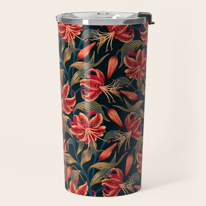 Tiger Lily - Orange Green Travel Mug Gallery Image 2