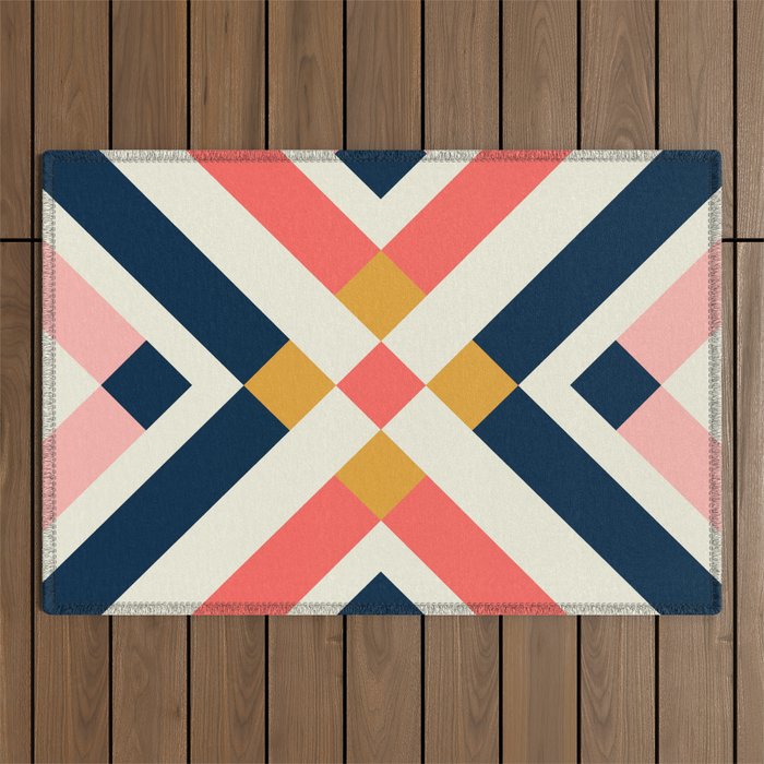 Bold Geometric Quilt Block Outdoor Rug Gallery Image 1