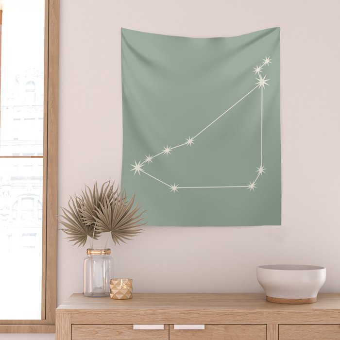 Capricorn Zodiac Star Constellation Line Art Soft Sage Wall Tapestry Gallery Image 2