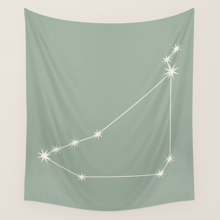 Capricorn Zodiac Star Constellation Line Art Soft Sage Wall Tapestry Gallery Image 4