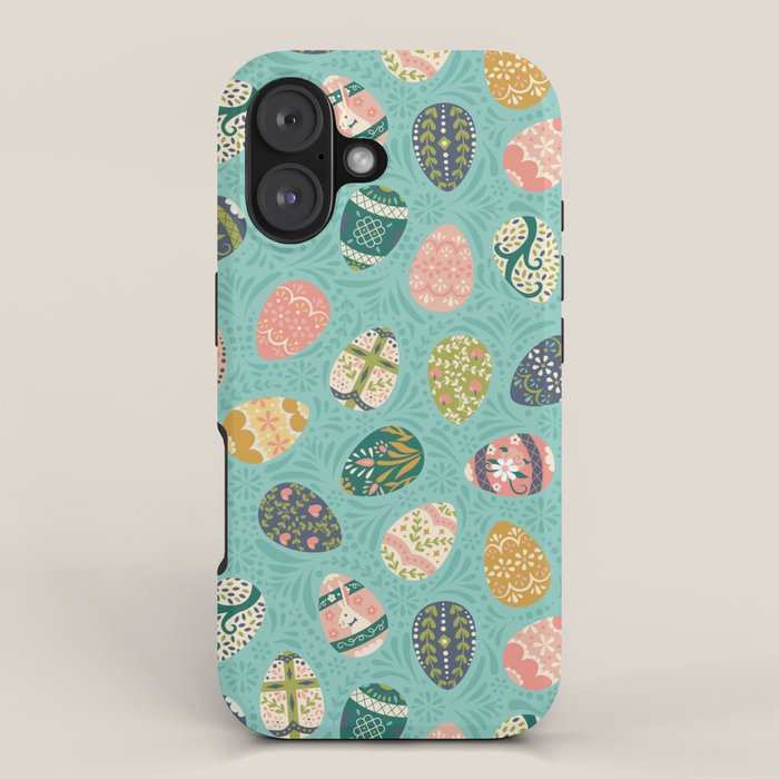Floral Easter Eggs - Aqua iPhone Case Gallery Image 1