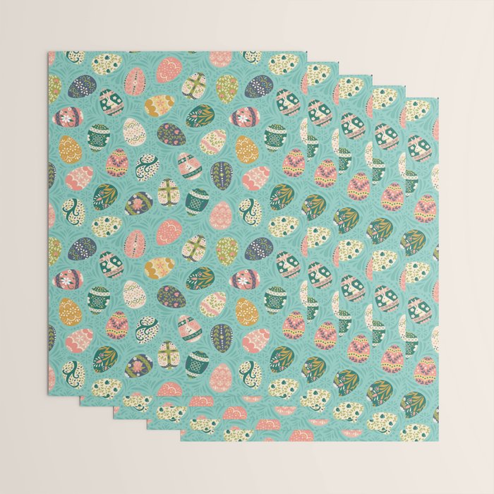 Floral Easter Eggs - Aqua Wrapping Paper Gallery Image 3