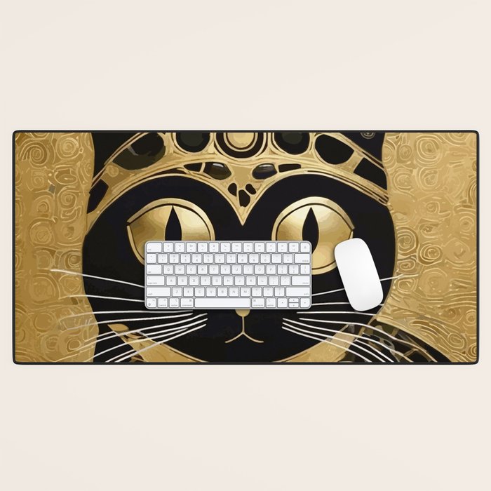 Black and Gold Klimt Cat in Royal Robes Desk Mat Gallery Image 1