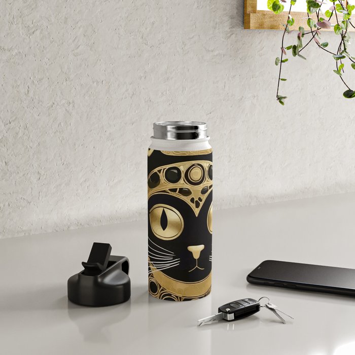 Black and Gold Klimt Cat in Royal Robes Water Bottle Gallery Image 4