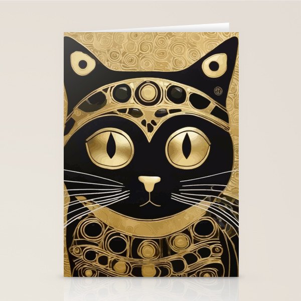 Black and Gold Klimt Cat in Royal Robes Stationery Card Gallery Image 2