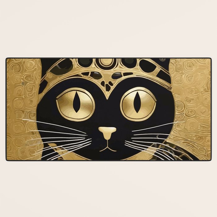Black and Gold Klimt Cat in Royal Robes Desk Mat Gallery Image 3
