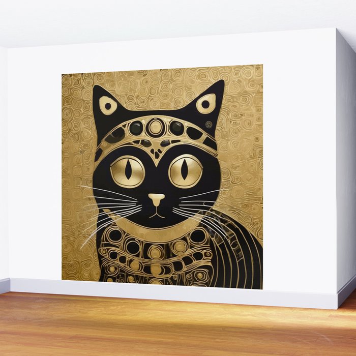 Black and Gold Klimt Cat in Royal Robes Wall Mural Gallery Image 2