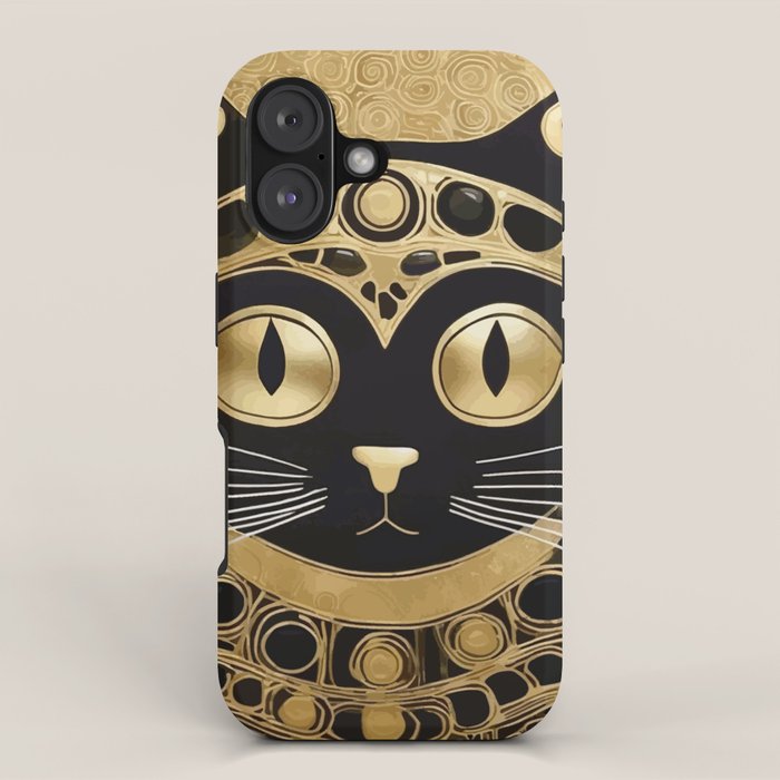 Black and Gold Klimt Cat in Royal Robes iPhone Case Gallery Image 1