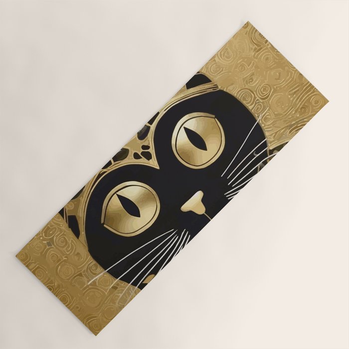 Black and Gold Klimt Cat in Royal Robes Yoga Mat Gallery Image 1