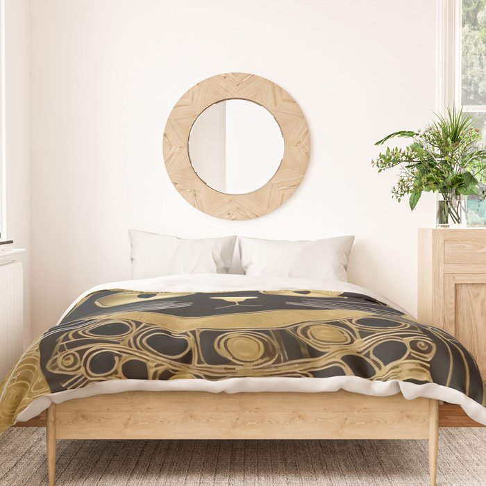 Black and Gold Klimt Cat in Royal Robes Duvet Cover Gallery Image 3