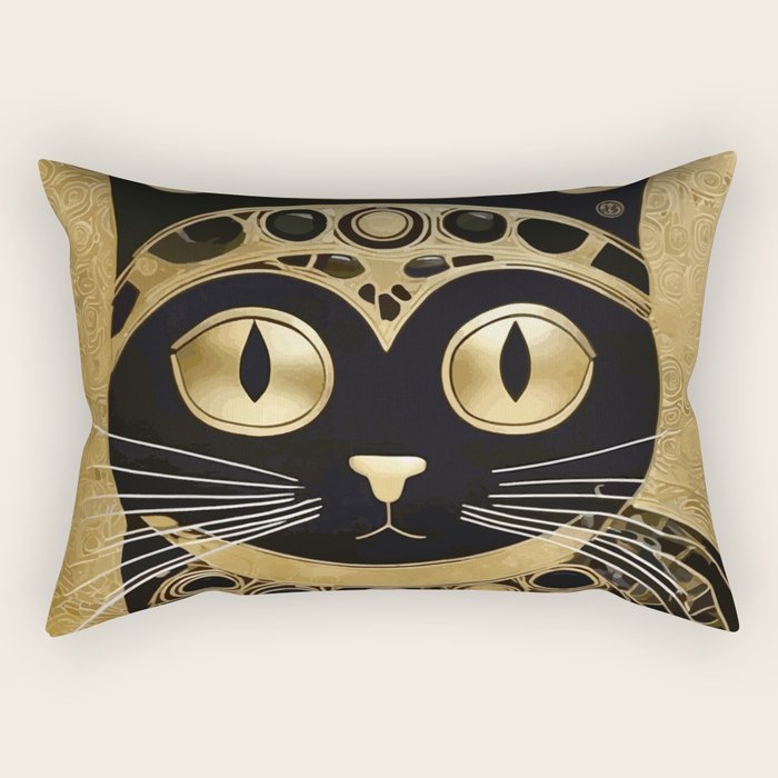Black and Gold Klimt Cat in Royal Robes Rectangular Pillow Gallery Image 1