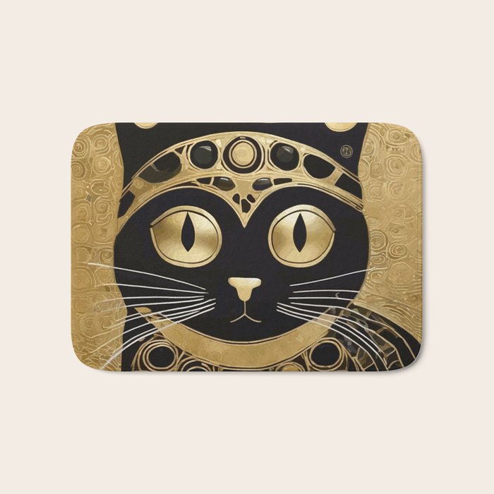 Black and Gold Klimt Cat in Royal Robes Bath Mat Gallery Image 1