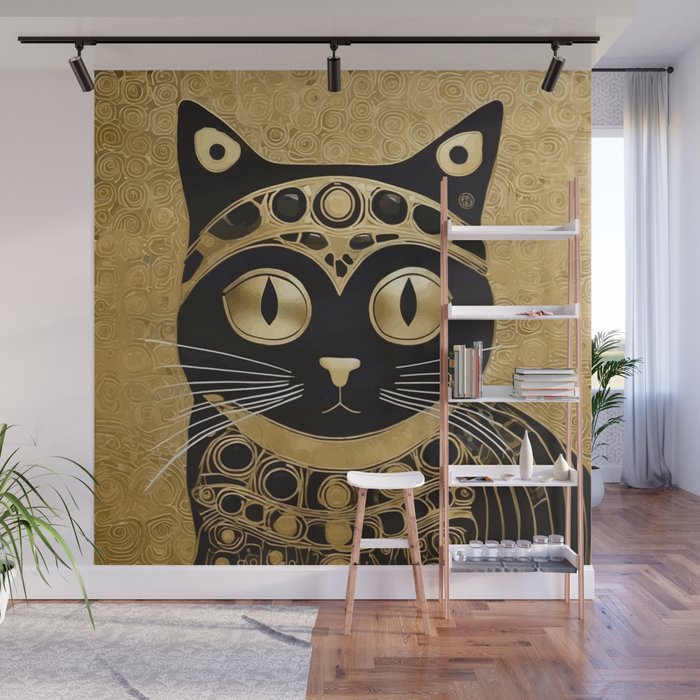 Black and Gold Klimt Cat in Royal Robes Wall Mural Gallery Image 1