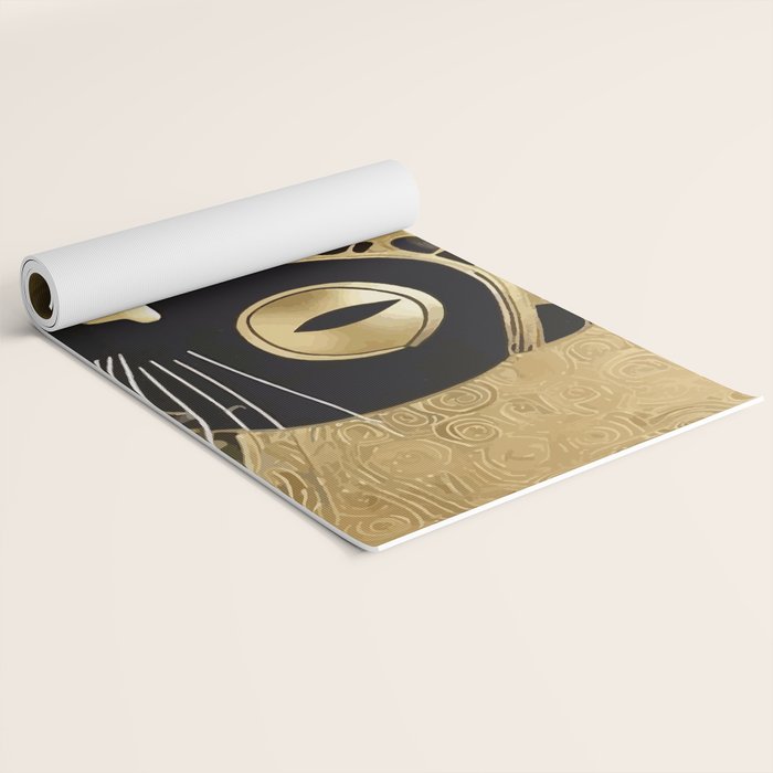 Black and Gold Klimt Cat in Royal Robes Yoga Mat Gallery Image 2