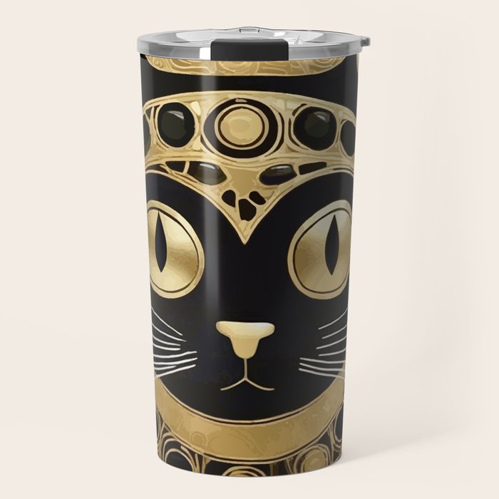 Black and Gold Klimt Cat in Royal Robes Travel Mug Gallery Image 1
