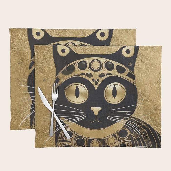 Black and Gold Klimt Cat in Royal Robes Placemat Gallery Image 1