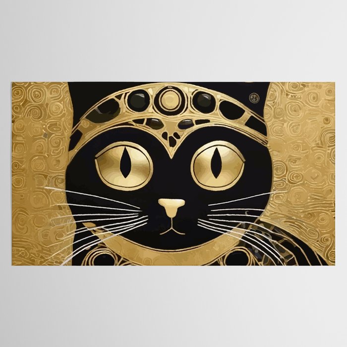 Black and Gold Klimt Cat in Royal Robes Tablecloth Gallery Image 2