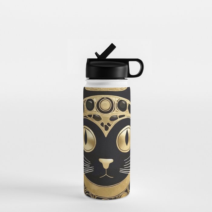 Black and Gold Klimt Cat in Royal Robes Water Bottle Gallery Image 1