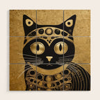 Black and Gold Klimt Cat in Royal Robes Wood Wall Art Gallery Image 1