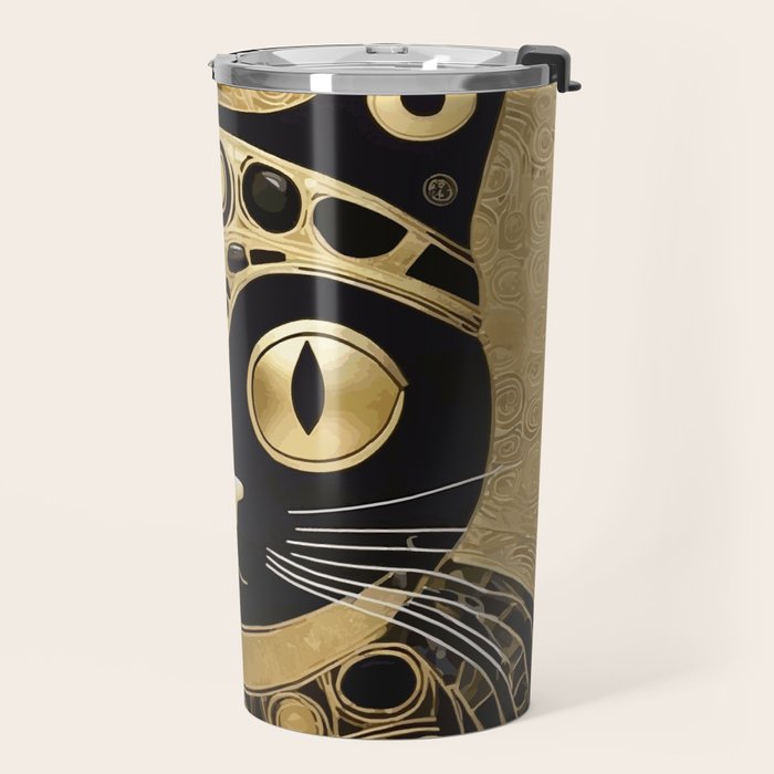 Black and Gold Klimt Cat in Royal Robes Travel Mug Gallery Image 2