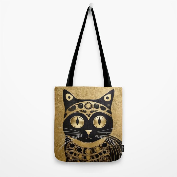 Black and Gold Klimt Cat in Royal Robes Tote Bag Gallery Image 2