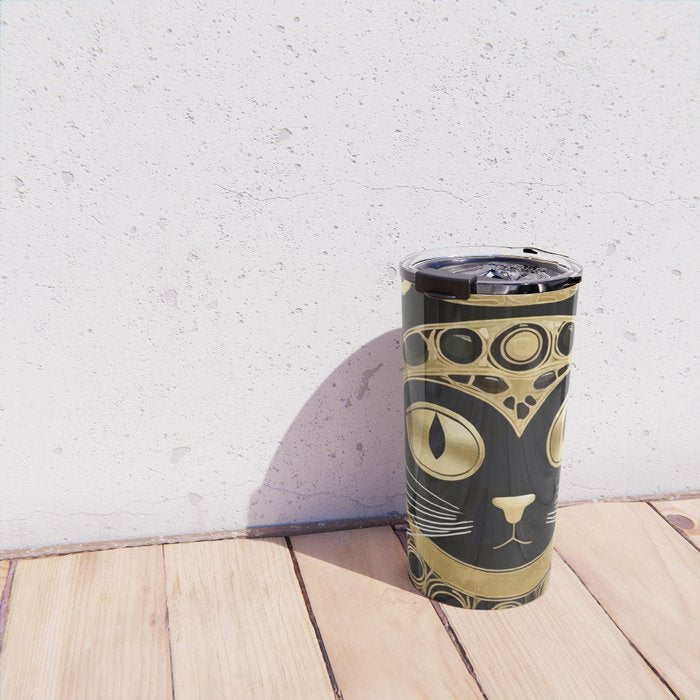 Black and Gold Klimt Cat in Royal Robes Travel Mug Gallery Image 4