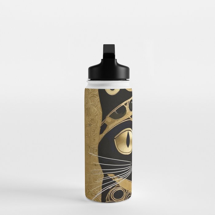 Black and Gold Klimt Cat in Royal Robes Water Bottle Gallery Image 3