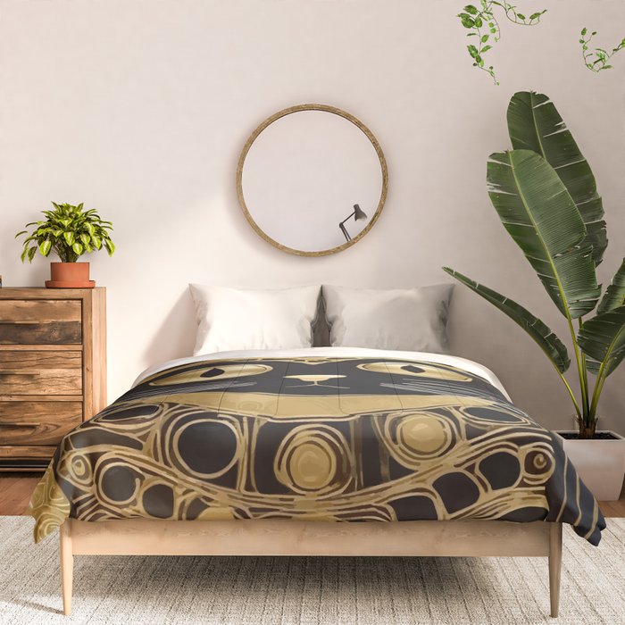 Black and Gold Klimt Cat in Royal Robes Comforter Gallery Image 3