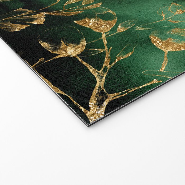 Winter Gold Flowers On Emerald Marble Texture Welcome Mat Gallery Image 2
