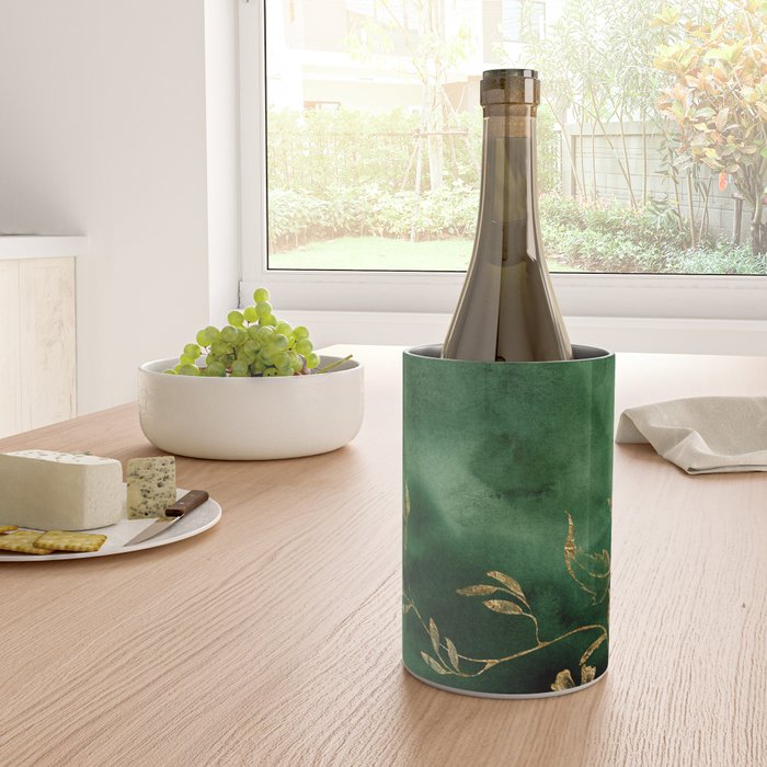 Winter Gold Flowers On Emerald Marble Texture Wine Chiller Gallery Image 4