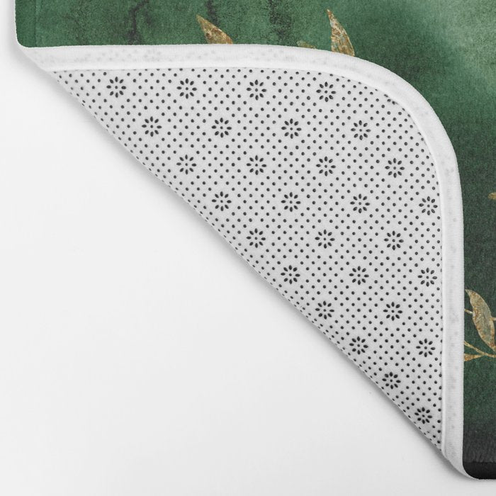 Winter Gold Flowers On Emerald Marble Texture Bath Mat Gallery Image 2