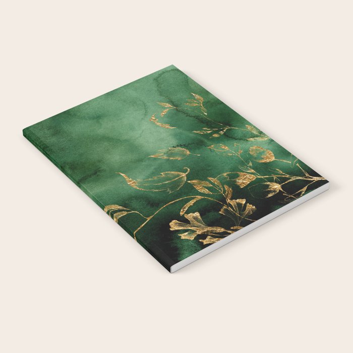 Winter Gold Flowers On Emerald Marble Texture Notebook Gallery Image 1