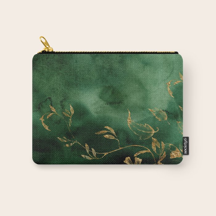 Winter Gold Flowers On Emerald Marble Texture Carry All Pouch Gallery Image 1