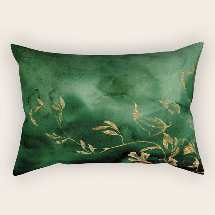 Winter Gold Flowers On Emerald Marble Texture Rectangular Pillow Gallery Image 2