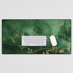 Winter Gold Flowers On Emerald Marble Texture Desk Mat Gallery Image 1