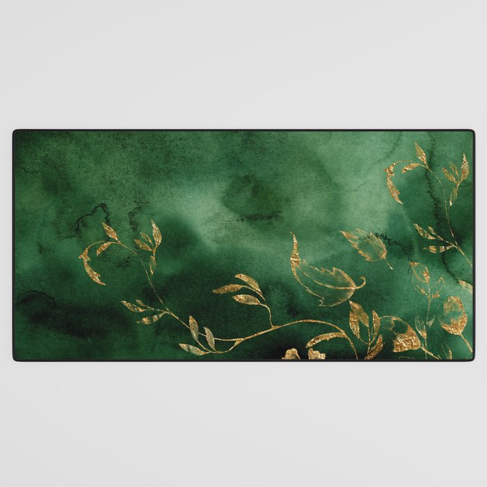 Winter Gold Flowers On Emerald Marble Texture Desk Mat Gallery Image 3