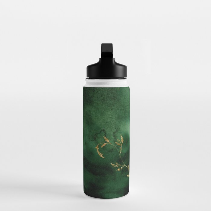 Winter Gold Flowers On Emerald Marble Texture Water Bottle Gallery Image 3
