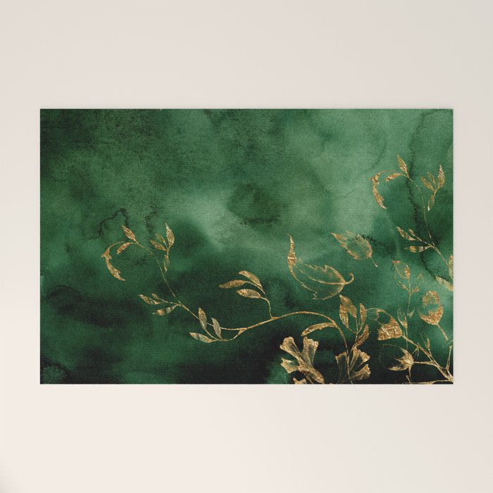 Winter Gold Flowers On Emerald Marble Texture Welcome Mat Gallery Image 1