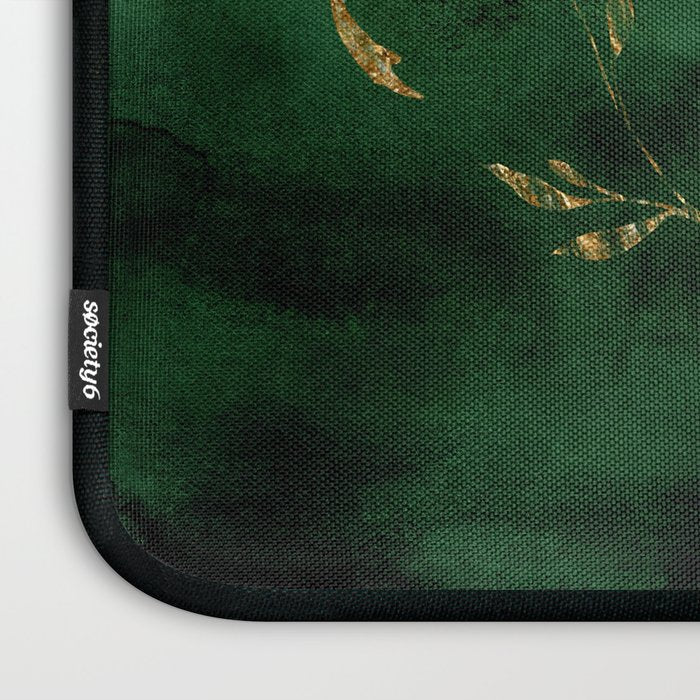 Winter Gold Flowers On Emerald Marble Texture Laptop Sleeve Gallery Image 3