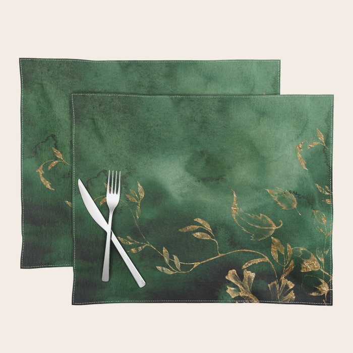 Winter Gold Flowers On Emerald Marble Texture Placemat Gallery Image 1