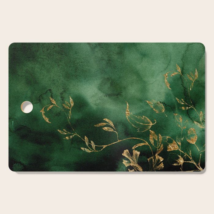 Winter Gold Flowers On Emerald Marble Texture Cutting Board Gallery Image 1