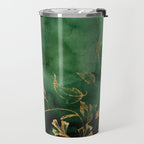 Winter Gold Flowers On Emerald Marble Texture Travel Mug Gallery Image 2
