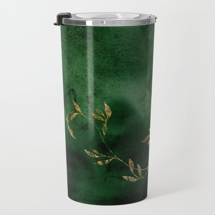 Winter Gold Flowers On Emerald Marble Texture Travel Mug Gallery Image 3