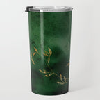 Winter Gold Flowers On Emerald Marble Texture Travel Mug Gallery Image 3
