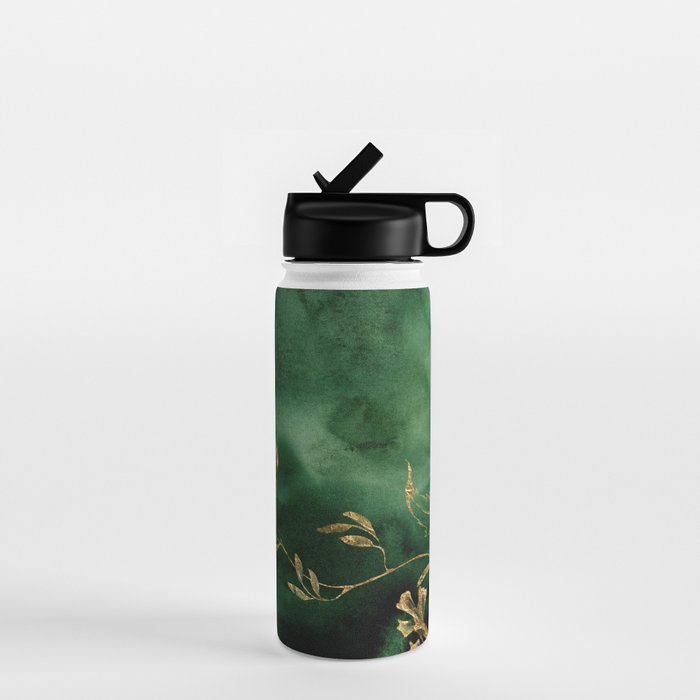 Winter Gold Flowers On Emerald Marble Texture Water Bottle Gallery Image 1