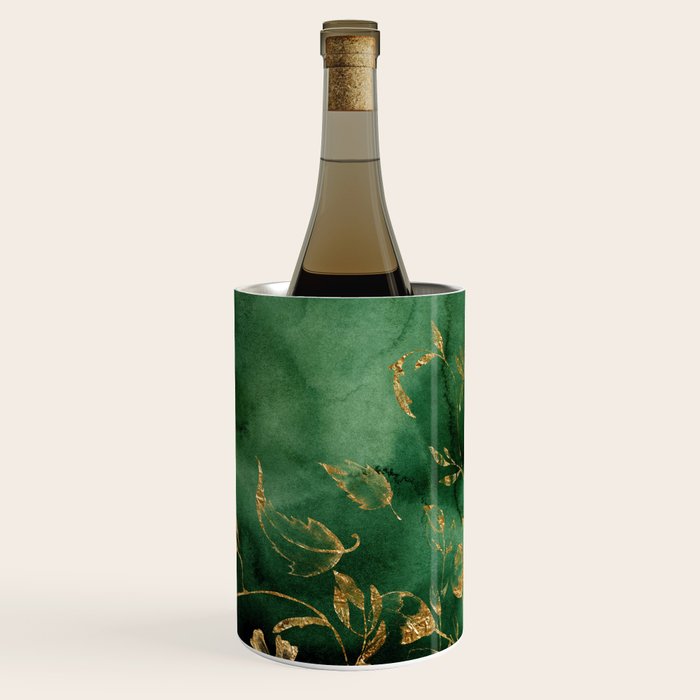 Winter Gold Flowers On Emerald Marble Texture Wine Chiller Gallery Image 3